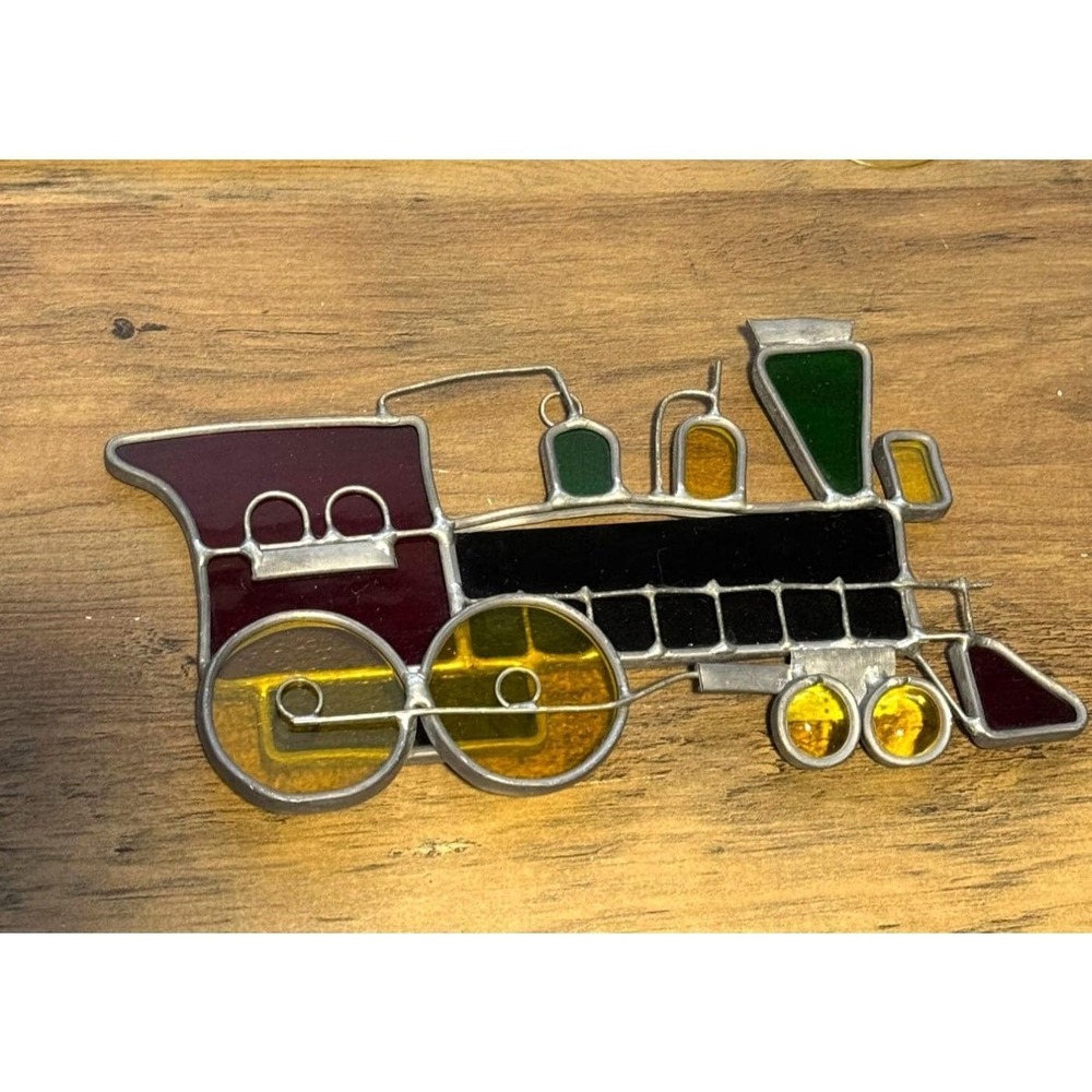 Vintage Suncatcher Locomotive Train Stain Glass Style Hanging‎ Ornament